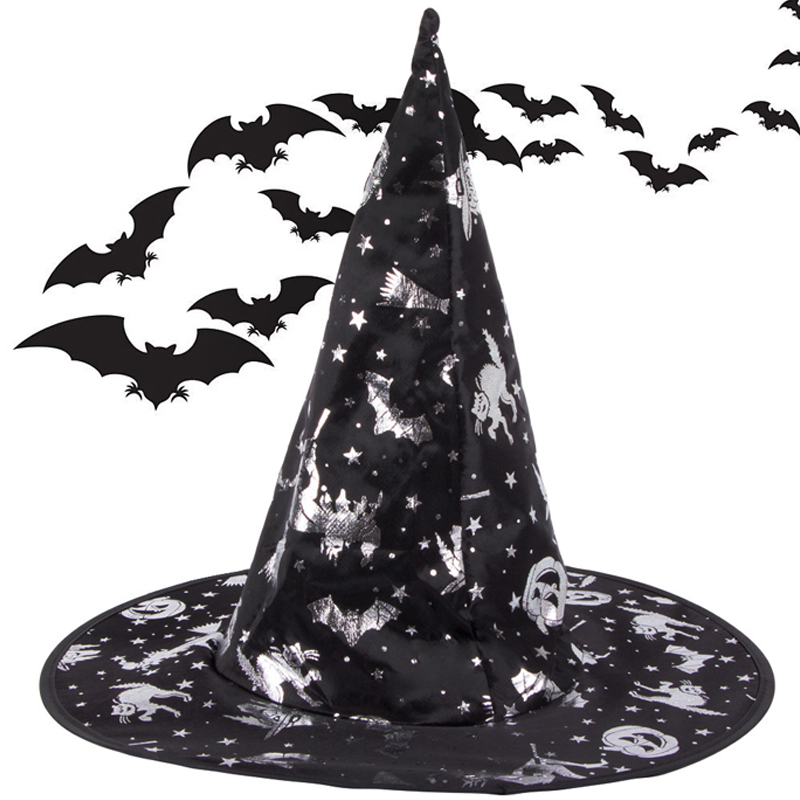 Čarodejnícky klobúk na Halloween – klasická špicatá čiapka so vzorom