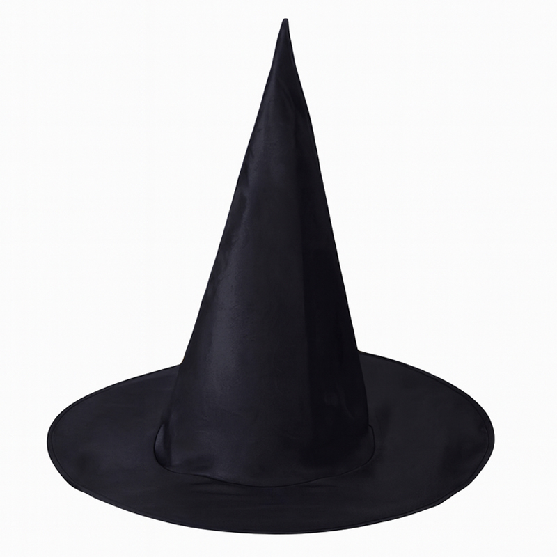 Čarodejnícky klobúk na Halloween – čierna špicatá čiapka ku kostýmu čarodejnice
