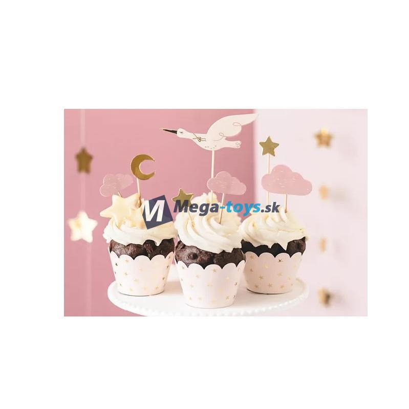 Zdobenie na cupcake - Ružový bocian, 7 ks
