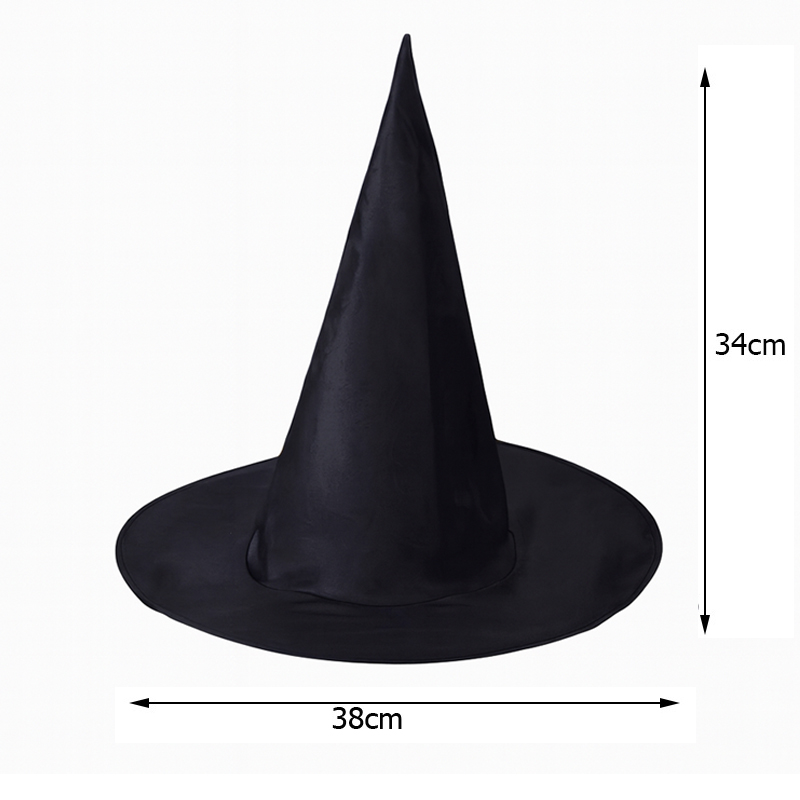 Čarodejnícky klobúk na Halloween – čierna špicatá čiapka ku kostýmu čarodejnice