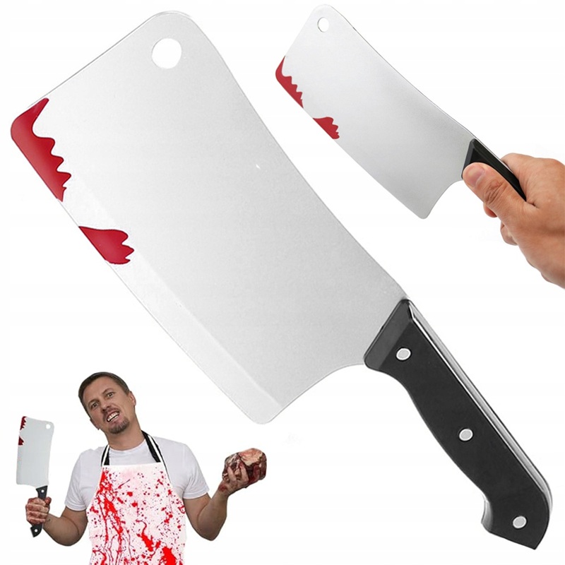 Krvavý sekáčik na Halloween – plastová hororová rekvizita ku kostýmu