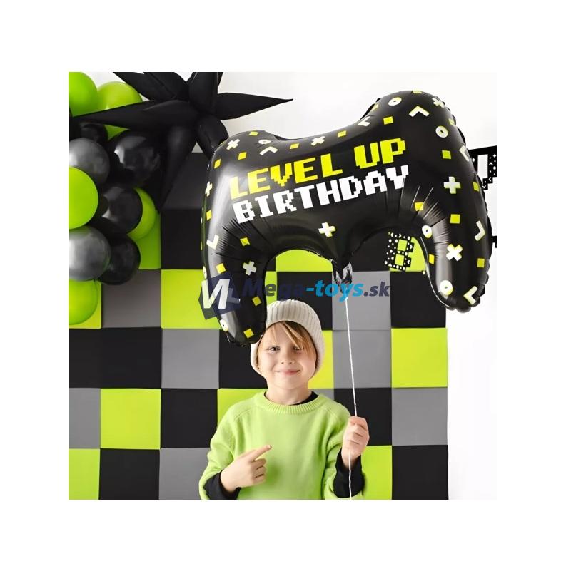 Gamepad fóliový balónek „ Level Up Birthday “ 75 x 52 cm černý