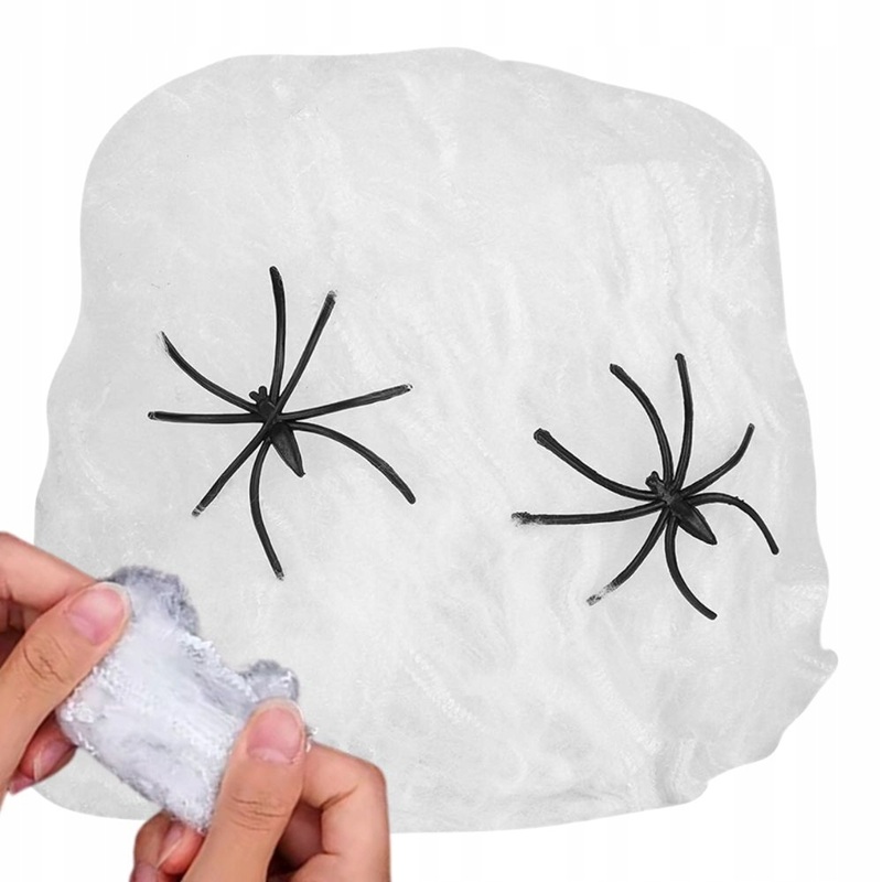 Umelá pavučina s 2 pavúkmi – naťahovacia dekorácia na Halloween