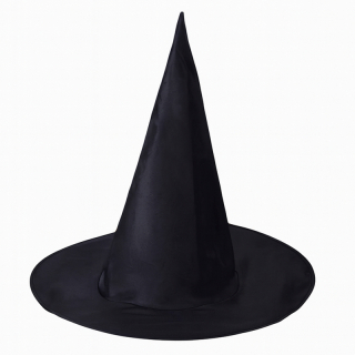 Čarodejnícky klobúk na Halloween – čierna špicatá čiapka ku kostýmu čarodejnice
